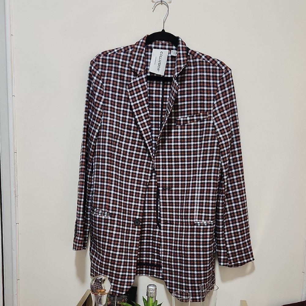 Collusion Checked Blazer – Blue, Orange, and White, Men’s 32R